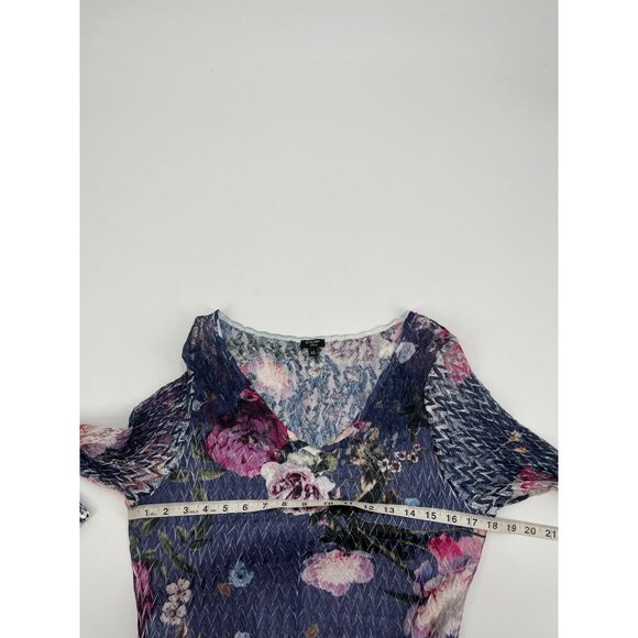 Komarov Dress XL Floral Crinkle Charmeuse Formal Fairy Ethereal Shark Bite Hem - Picture 7 of 8